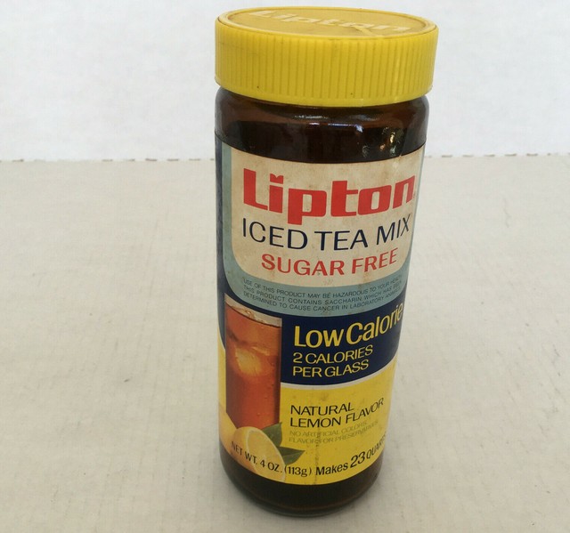 vintage Lipton ice tea mix sugar free empty glass jar container yellow