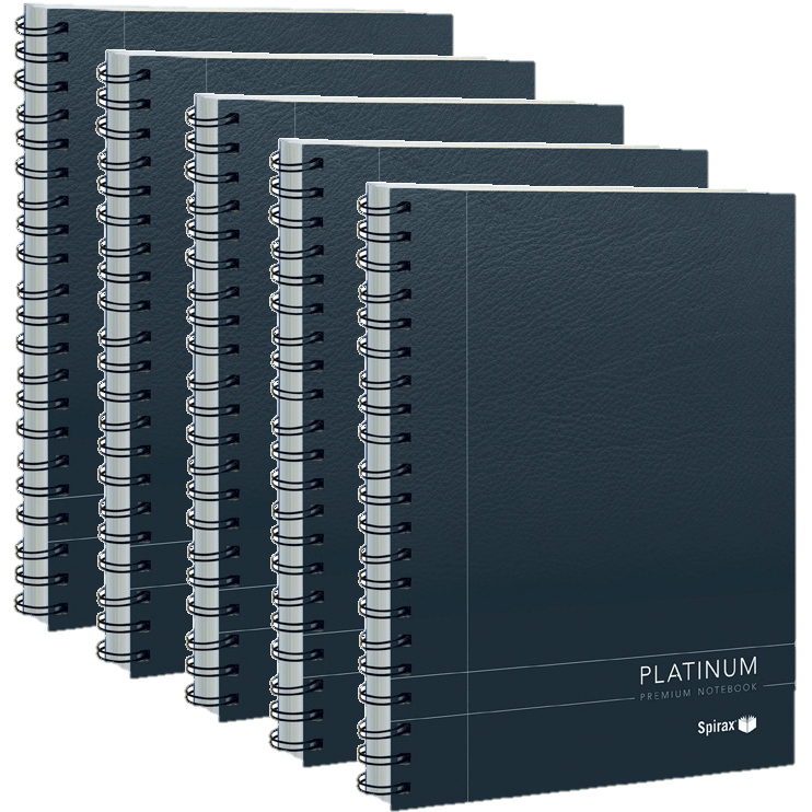 5x Spirax 401 Platinum A5 Spiral Notebook 200 Pages Black Bulk Pack