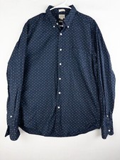 J Crew Secret Wash Shirting Shirt Mens Large Navy Slim Organic Cotton Button Dow