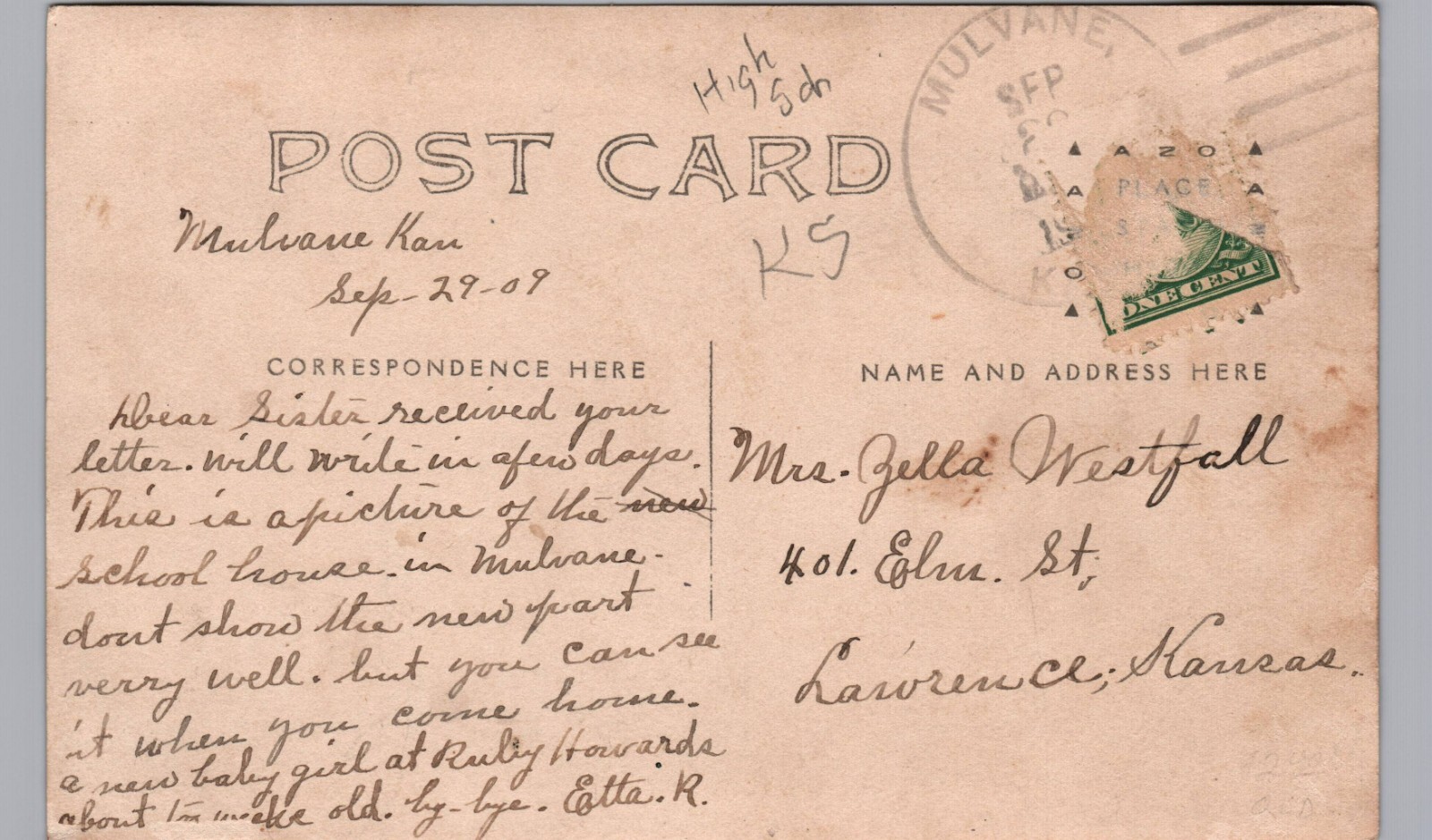 MULVANE KANSAS HIGH SCHOOL c1910 real photo postcard rppc ks antique eBay