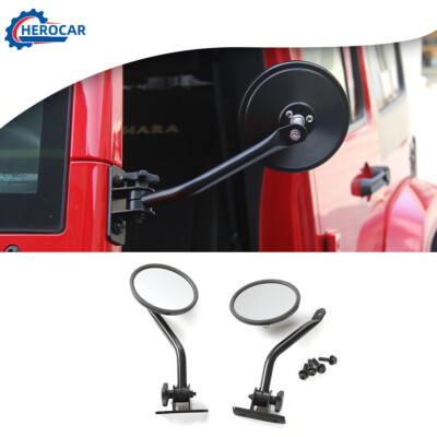 #ad 2X Door Off Round Mirrors Rear View Release for Jeep Wrangler TJ JK Black Parts $37.99