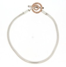 Genuine PANDORA Moments Signature Two Tone Logo T-Bar Charm Bracelet 582309C00