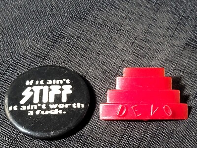 RARE DEVO Energy Dome Embossed Red Plastic Original Pin If it Ain't Stiff Button