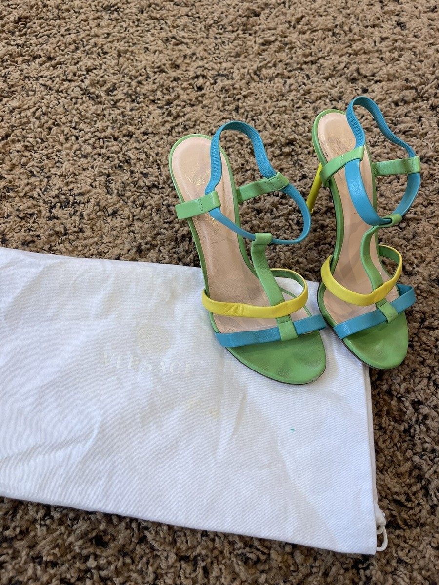 VERSACE heel sandals green, yellow, blue pastels size 39 | eBay