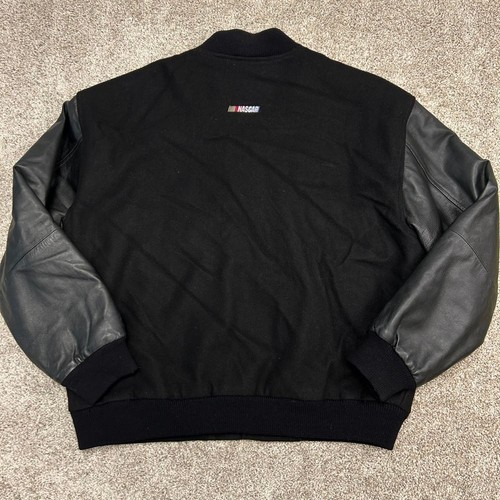 Vintage Cracker Barrel 500 Bomber Jacket Men Size Large Leather Wool Blend Black - Picture 10 of 11