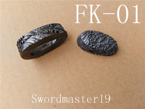 Antikes veredeltes Messing Ozeanwelle Fuchi Kashira japanisches Katana Wakizashi Tanto - Bild 1 von 11