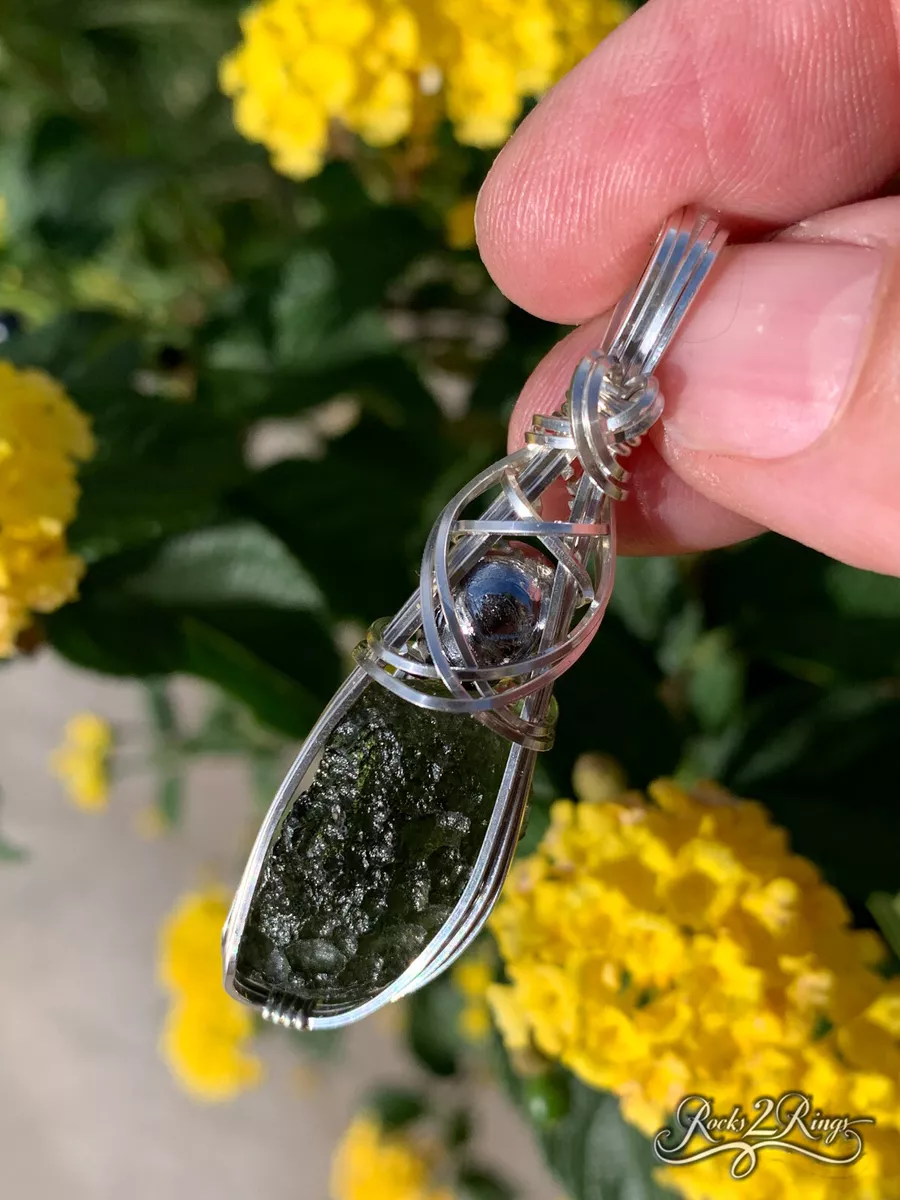 Genuine Moldavite Crystal with Muonionalusta Meteorite Pendant