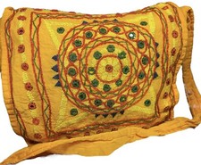 Vintage Toni Embroidered Mirror Shell Boho Hippie Sun Floral Orange Saddlebag