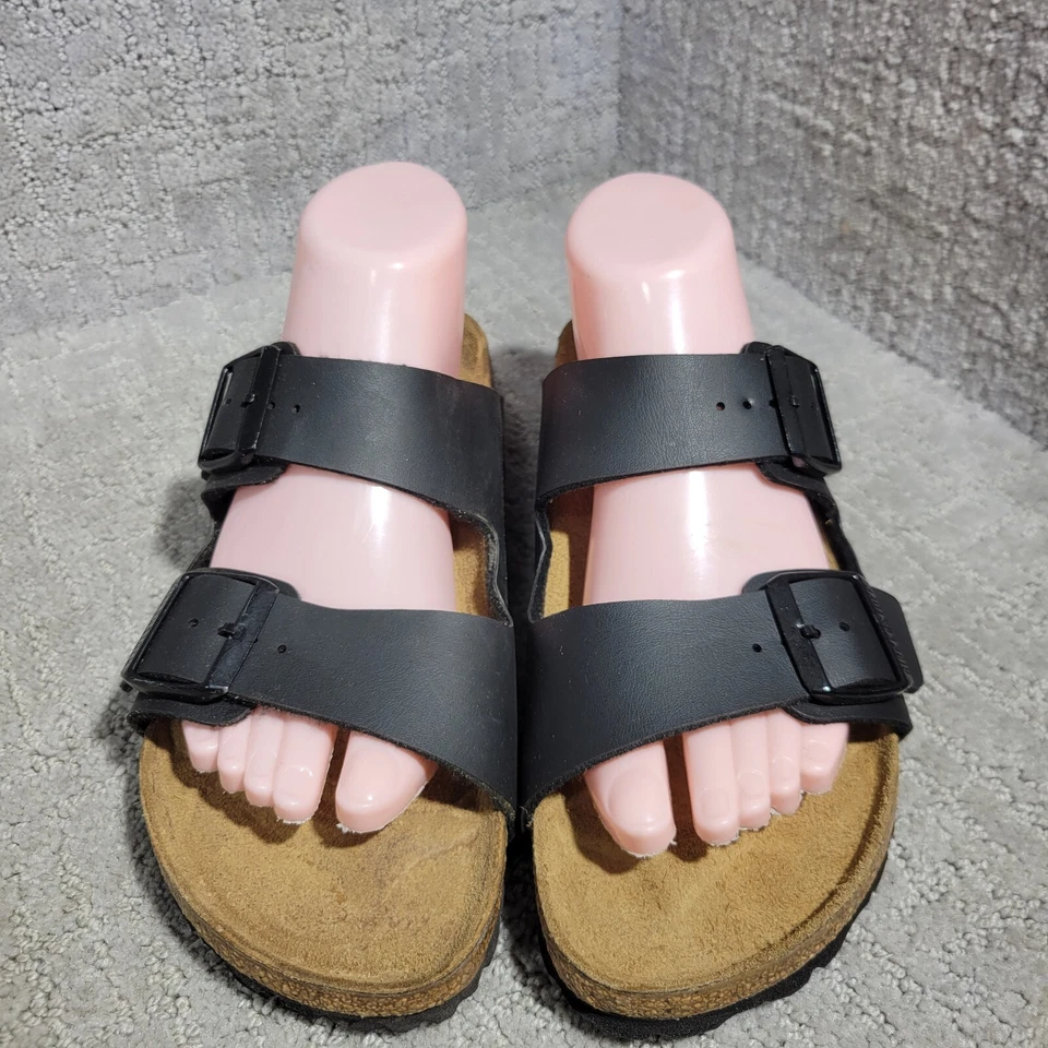 Sandalias Birkenstock Arizona Talla 41 L10 M8 Negras Birko-Flor Doble Correa Hebilla Foto 2 de 4