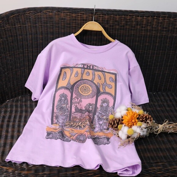 Lavender The Doors Rock Band Music Concert Graphic Oversized Tee T-Shirt Womens View 6