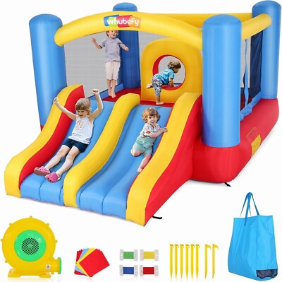 Inflatable Bounce House Kids Blow Up Bouncer with Double Slide & Obstacle Course