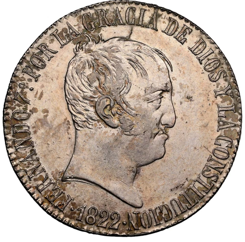 SPAIN De Vellon 20 Reales 1822 B-SP NGC AU Details Ferdinand VII Rare