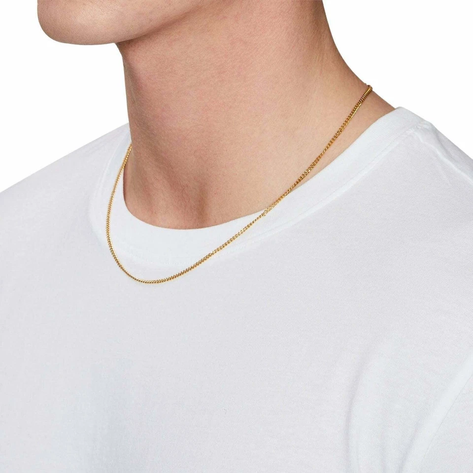 Collar hueco de cadena de eslabones cubanos de oro macizo de 18 quilates de 2 mm 16" 18" 20" 22" 24" 30" Foto 3 de 4