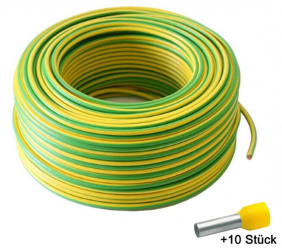 100m Erdungskabel 6mm2 H07V-K PVC grün-gelb flexible Aderleitung für PV-Anlagen 