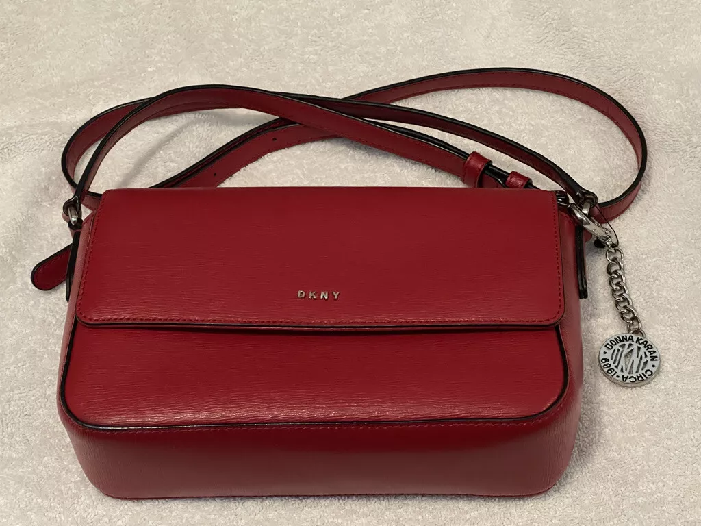 DKNY Bryant Medium Leather Flap Crossbody (BLACK), (RED), (WHITE