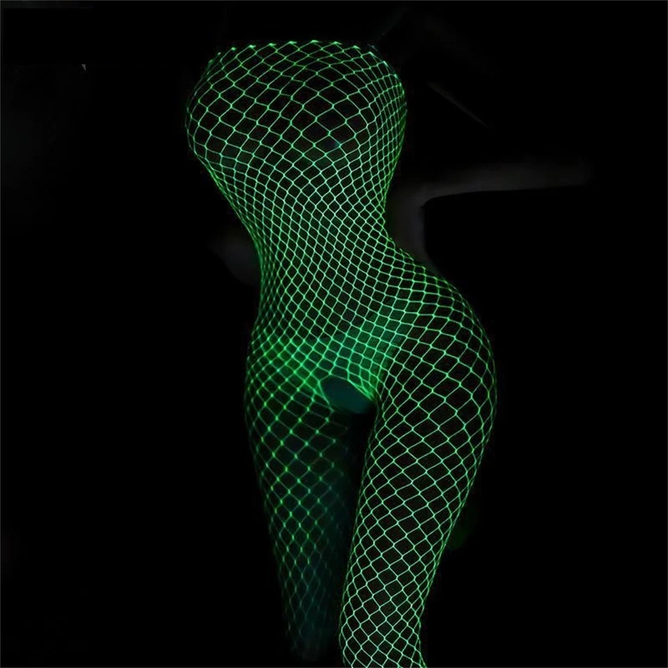 Women Sexy Luminous Fishnet Stockings Glow in the Dark Fishnets Socks Pantyhose - Image 2 of 4