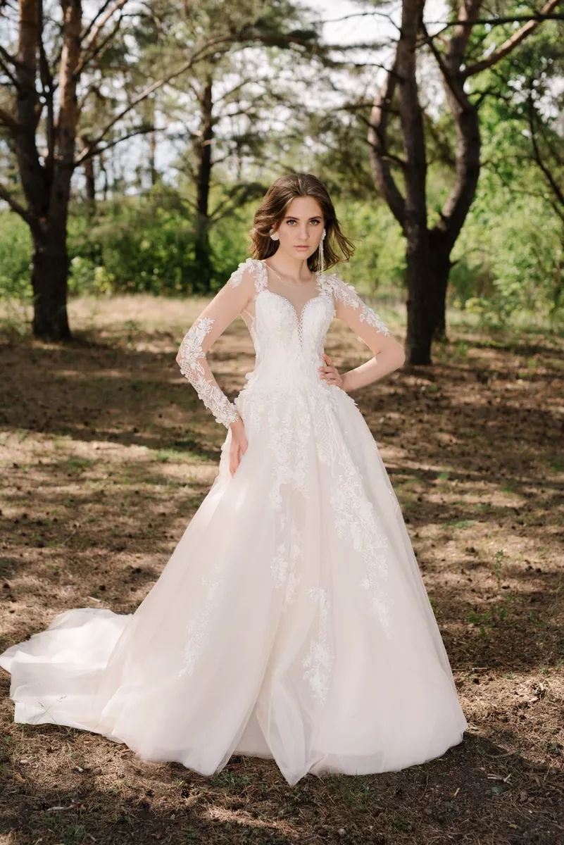 Peach lace wedding dress outlet