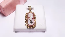 Antique 1940's Carved Shell Cameo &Diamond 10Kt Y/Gold Fancy Framed Pendant20754