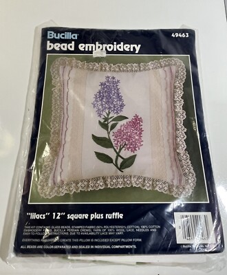 Bucilla USA Beaded Lilacs Pillow Glass Bead Embroidery Kit 12'' 49463 Sealed NOS