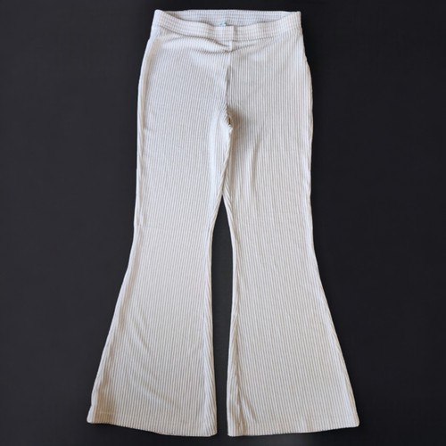 Aerie Groove On Velour Ribbed Hi-Rise Flare Pants Ivory Cream Womens Large L NWT