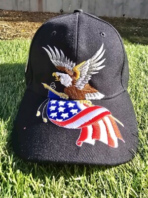 PATRIOTIC AMERICAN EAGLE USA FLAG ADJUSTABLE Strap HAT/CAP BLACK NWT Embroidered