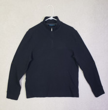 Perry Ellis Men Sweater Medium Black Cotton B 1/4Zip Long Sleeve Casual Pullover