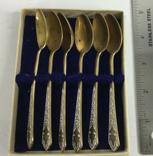 Vintage Demitasse Spoons Alex & Co. Bangkok Siam Set of 6 in Box Goddess Enamel - Picture 4 of 10