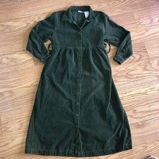 VTG Erika & Co Green Corduroy Button Up Maxi Dress Prairie Cottagecore Size XL