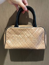 Auth Chanel Vintage Boston Doctor Bag Nude Grained Calf Black Silver Hardware