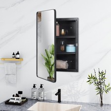 Plastic Black Medicine Cabinet, Beveled Edge Mirror Door with Round Corner Me...