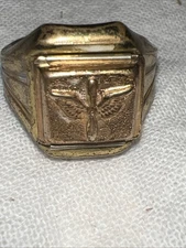 VINTAGE BRASS LONE RANGER MILITARY THEMED SECRET COMPARTMENT RING