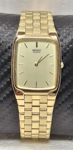 VTG 1980th Seiko Tank Quartz Gold Tone Watch 5Y30-5280 Baby Ellipse Japan 3 ATM