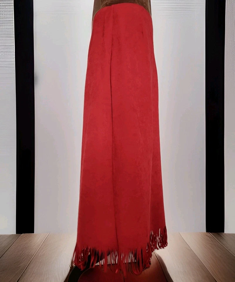 Falda Vintage CLIO Falda Flecos Roja Microfibra Talla 12 Lápiz Recto Western Foto 2 de 4