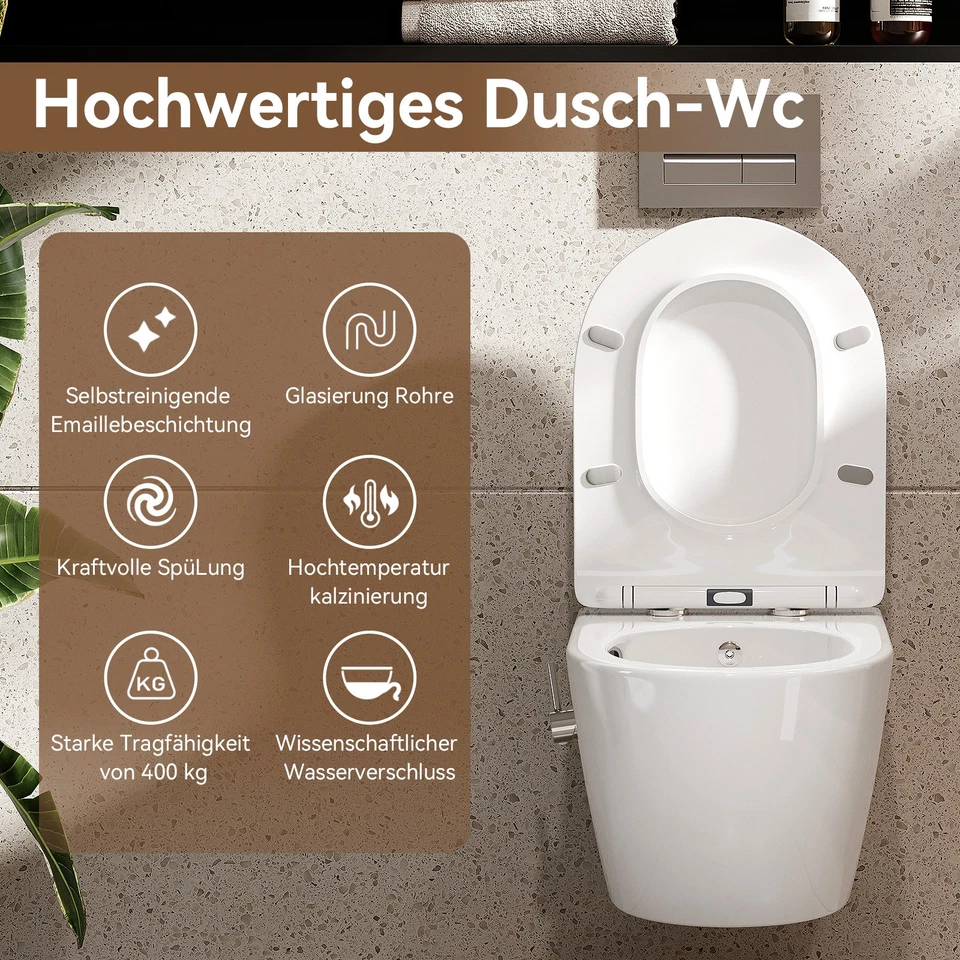 Dusch WC mit Integrierter Düse,Hänge WC mit Bidet Funktion WC Dusche mit Armatur - Bild 4 von 4