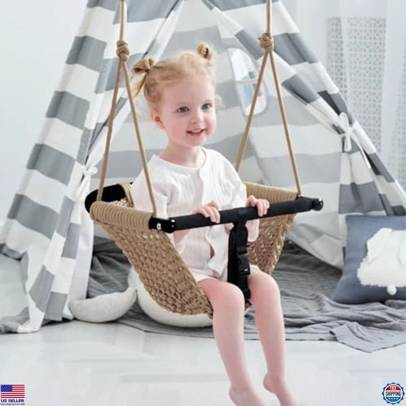 Columpio para niños pequeños y columpio para bebés 2 en 1 - Asiento columpio de cuerda ajustable para niños | Interior y Foto 2 de 4