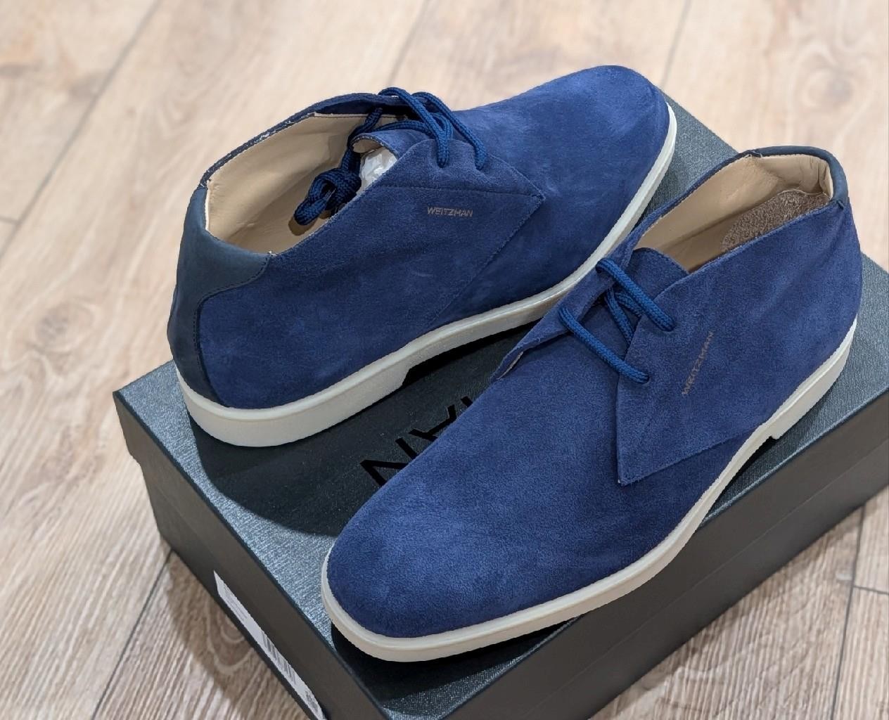 $495 Mens Stuart Weitzman "Austin" Suede Oxford Boots Navy 44 US 11