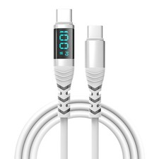 Digital Display USB C Cable 100W PD Fast Charging Silicone Zinc Alloy Data White
