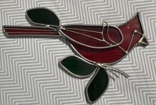 Cardinal Bird Stained Glass Window Hanging Sun Catcher Red Green