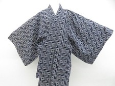 JAPANESE KIMONO YUKATA NAVY BLUE 148.5cm 4 ft 10 in COTTON EE8138