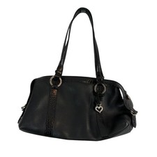 Brighton Satchel Bag Black Pebbled Leather Croc Embossed Heart Charm