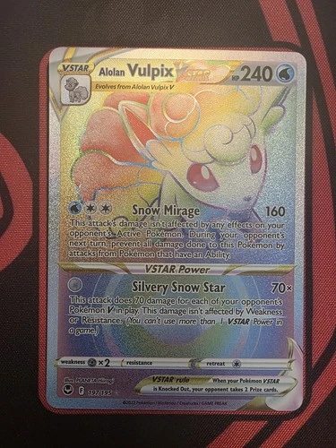 Alolan Vulpix VSTAR 197/195 Rainbow Rare Silver Tempest Pokemon Holo NM