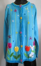 The Quacker Factory Size XS Ramie Cotton Exquisite Beaded Embroidered Cardigan