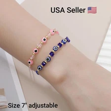 Evil Eye Square Round Lucky Bracelet Handmade Prayer Bangles 7"/ 11"  Adjustable
