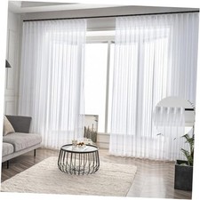 White Sheer Curtains 84 50"W x 84"L Pack of 2 Pleated  Loops  Bright White
