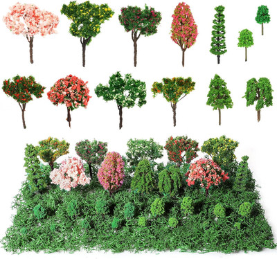 28 Pcs Miniature Trees & Faux Moss for Diorama Craft and Model Train Projects