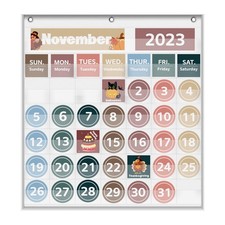 Monthly Calendar Pocket Chart for Classroom, Printed Days of The Week White