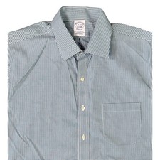 Brooks Brothers Mens 16 34 Regular Fit Non-Iron Stretch Gingham Shirt Teal White