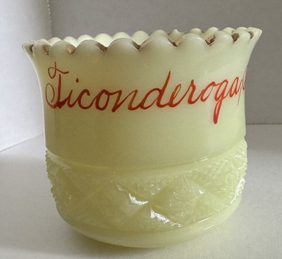 HEISEY EAPG Uranium UG Custard Glass Open Bowl - Souvenir Ticonderoga, NY Rare