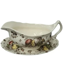 Johnson Bros AUTUMN'S DELIGHT Gravy Boat With Underplate England Ironstone Vtg