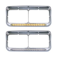 2x Chrome Headlight Bezels 12" Amber LED Light with Visor Amber LED Clear Lens